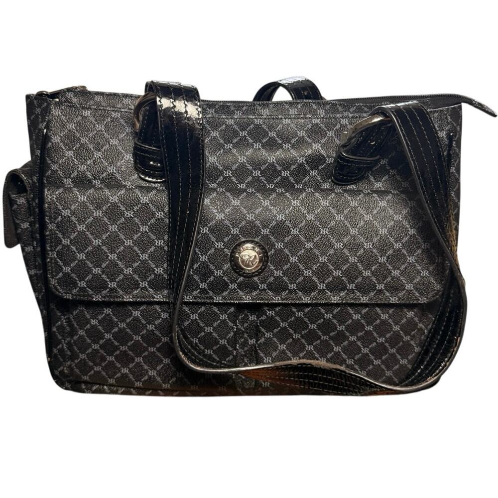 Rioni Signature Madison Accessory Shoulder Bag Black Gold Monogram Patent